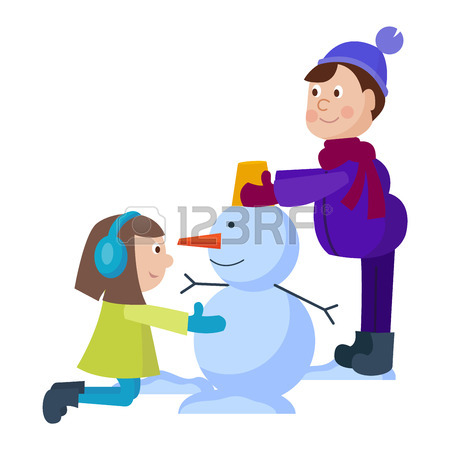 450x450 Christmas Kids Playing Winter Games. Sledding Girl Dresses Up