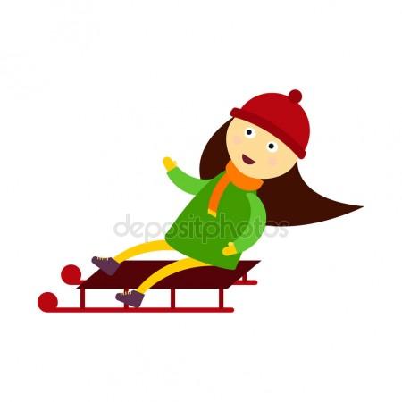 450x450 Christmas Kid Playing Winter Games Sledding Girl Playing Cartoon