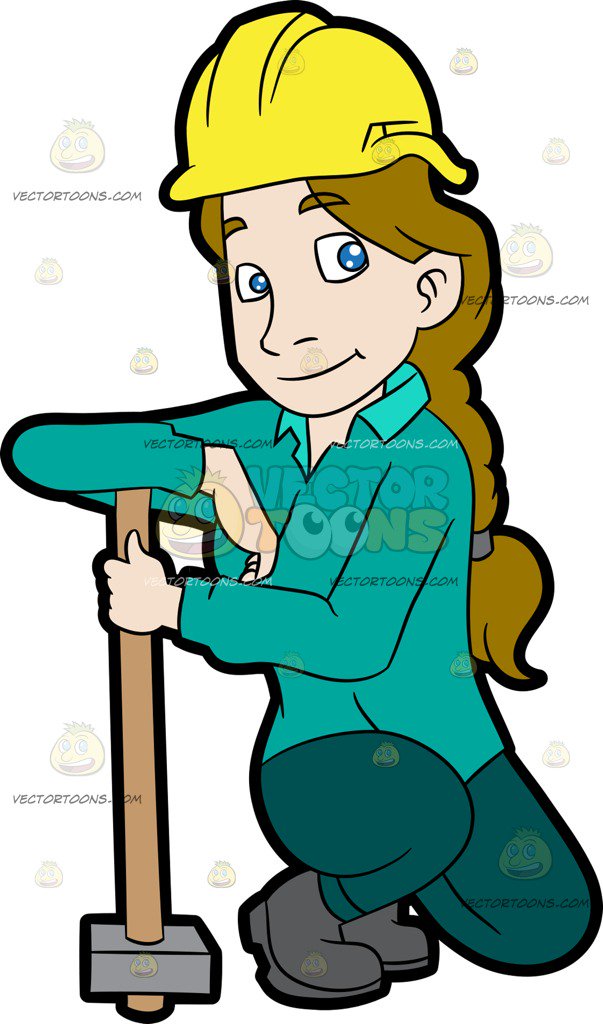 603x1024 A Female Construction Worker With A Sledge Hammer Cartoon Clipart