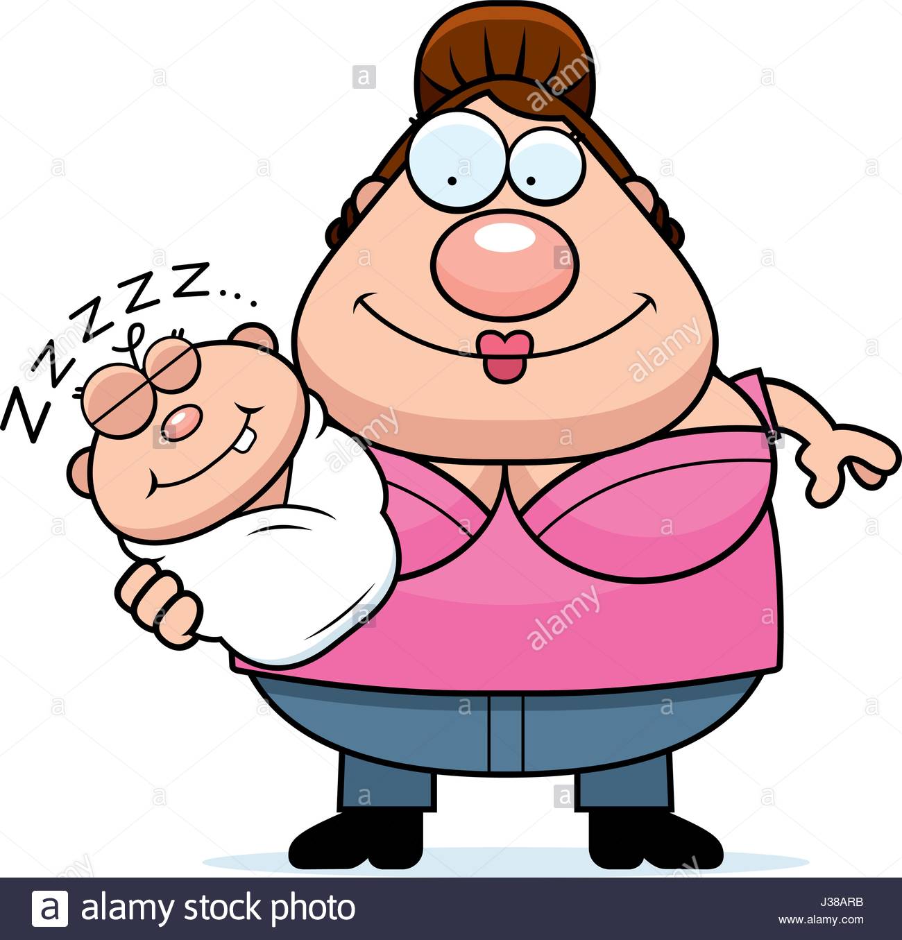 1300x1355 A Cartoon Illustration Of A Mom With A Sleeping Baby Stock Vector