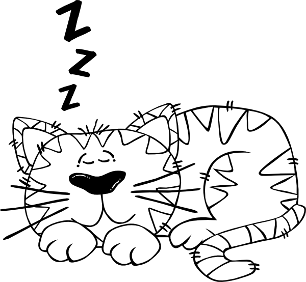 600x554 Cartoon Cat Sleeping Outline Clip Art