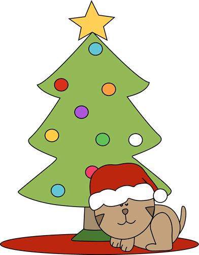 392x500 Cat Sleeping Under A Christmas Tree Clip Art