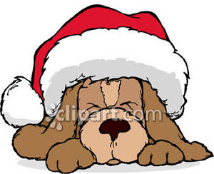 300x244 Puppy Sleeping With A Santa Hat On Royalty Free Clipart Picture