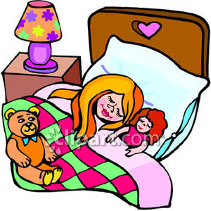 300x300 Young Girl Sleeping In Bed With Her Doll And Teddy Bear Close By