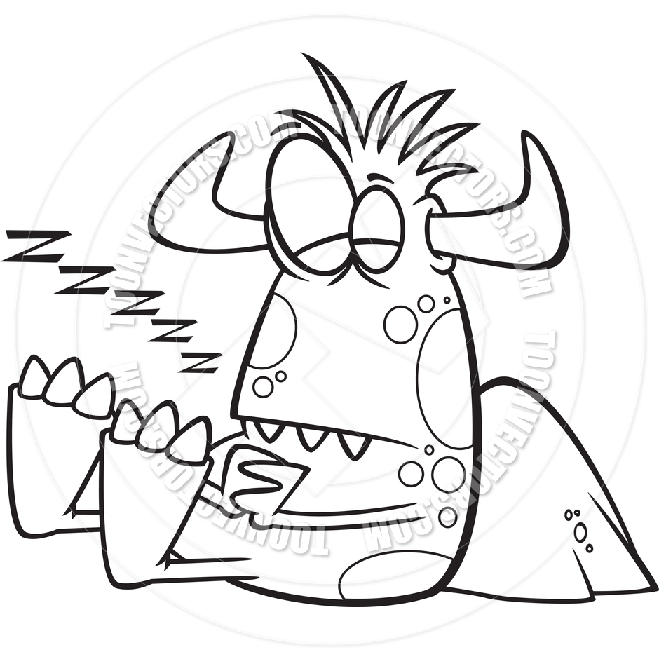 940x940 Cartoon Sleeping Monster (Black Amp White Line Art) By Ron Leishman