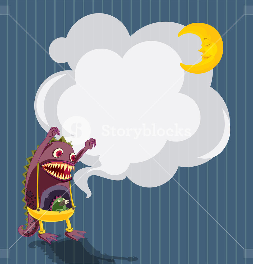 957x1000 Illustration Of A Stationery With A Scary Monster And A Sleeping