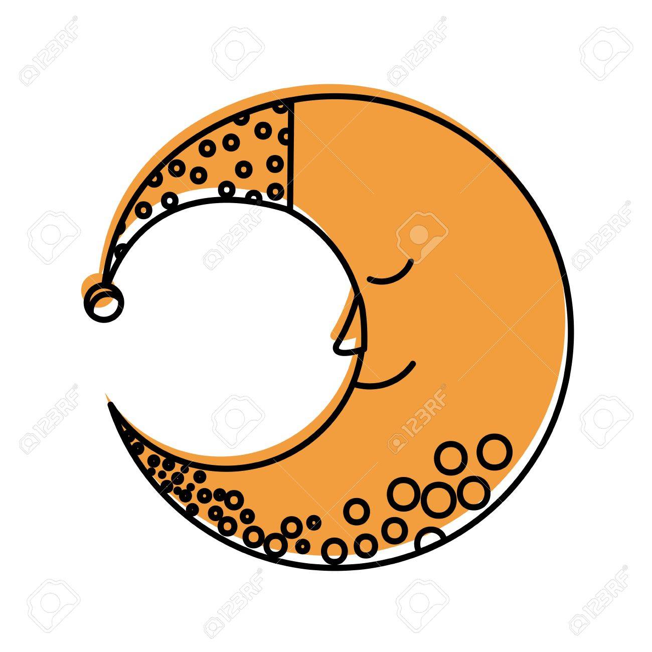 1300x1300 Cute Moon With Sleeping Hat Vector Illustration Design Royalty