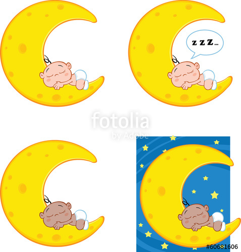 477x500 Baby Sleeping On A Moon Cartoon Characters. Collection Set Stock