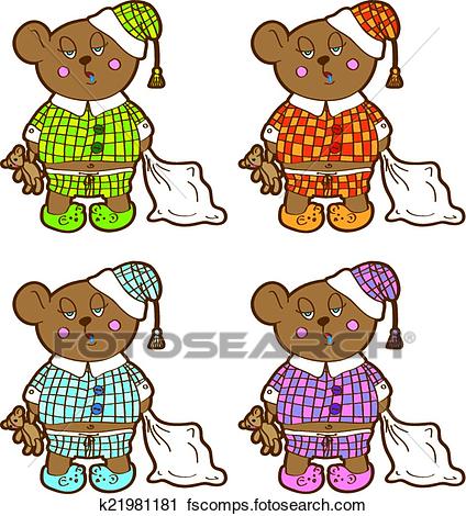 424x470 Clipart Of Sleepy Bear In Pajamas With A Pillow And Soft Toy His