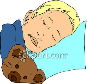 300x288 Little Boy Sleeping With A Teddy Bear Royalty Free Clipart Picture