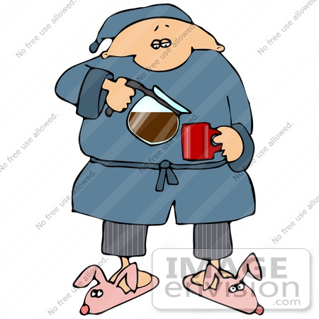450x450 Clip Art Graphic Of A Sleepy Man In A Robe And Bunny Slippers