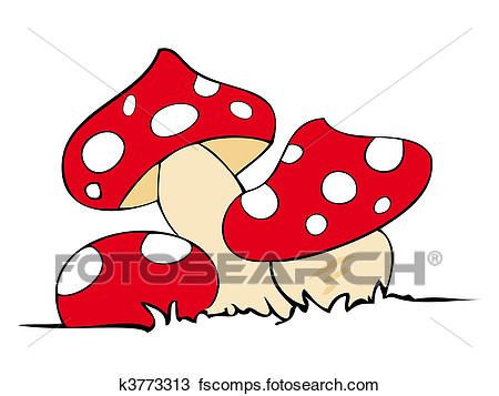 450x357 Clipart Of Red Poison Mushrooms. K3773313