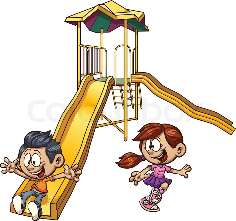 800x748 Cartoon Kids Playing On A Slide. Vector Clip Art Illustration