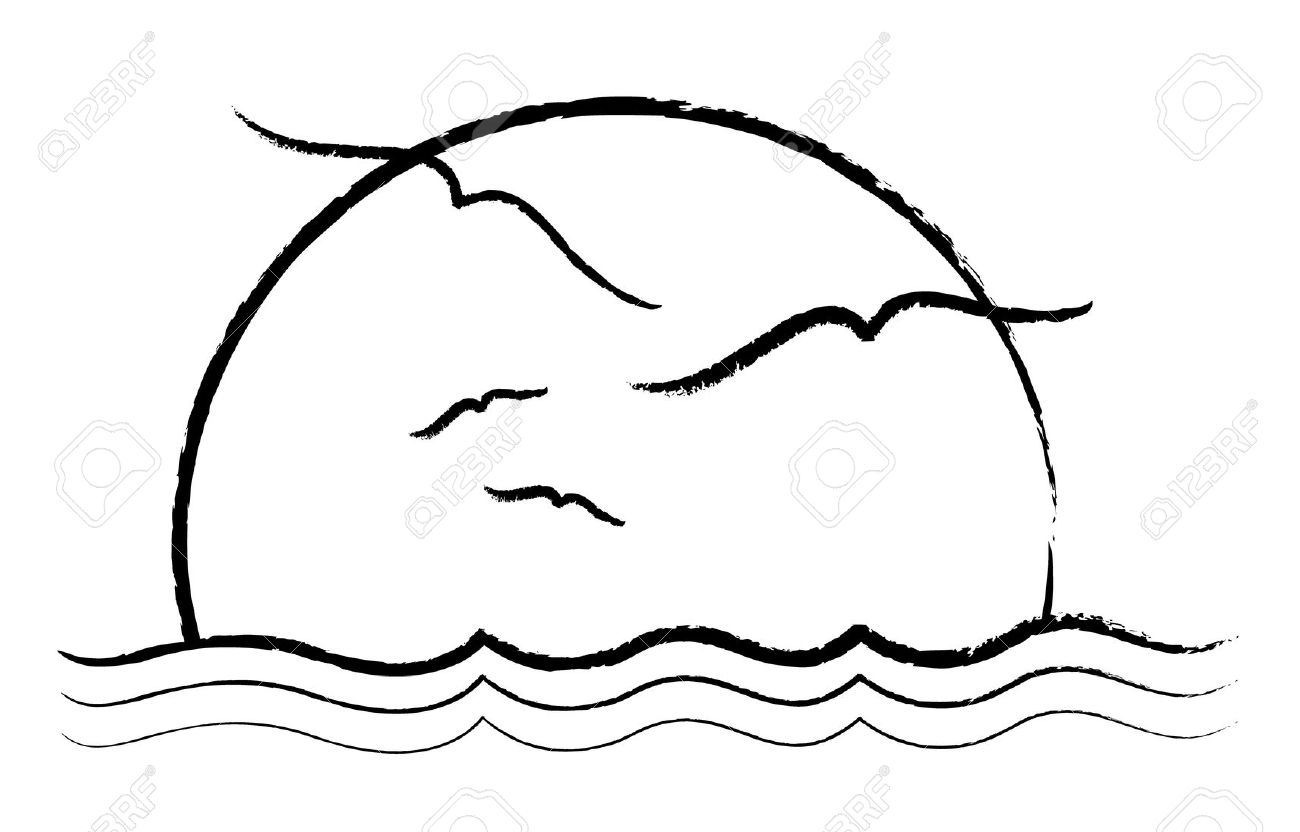 1300x832 Sunset Clipart Black And White