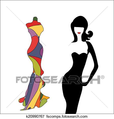 450x470 Clip Art Of Silhouette Girl Model Sheath Dress