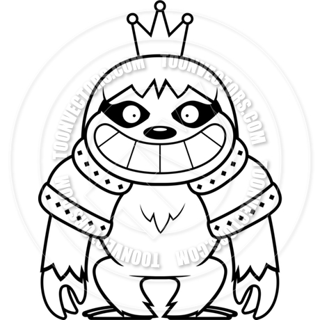 460x460 Cartoon Sloth King (Black Amp White Line Art) By Cory Thoman Toon