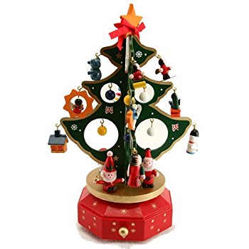 350x350 Small Wooden Christmas Tree Music Box With Decorations By Gisela