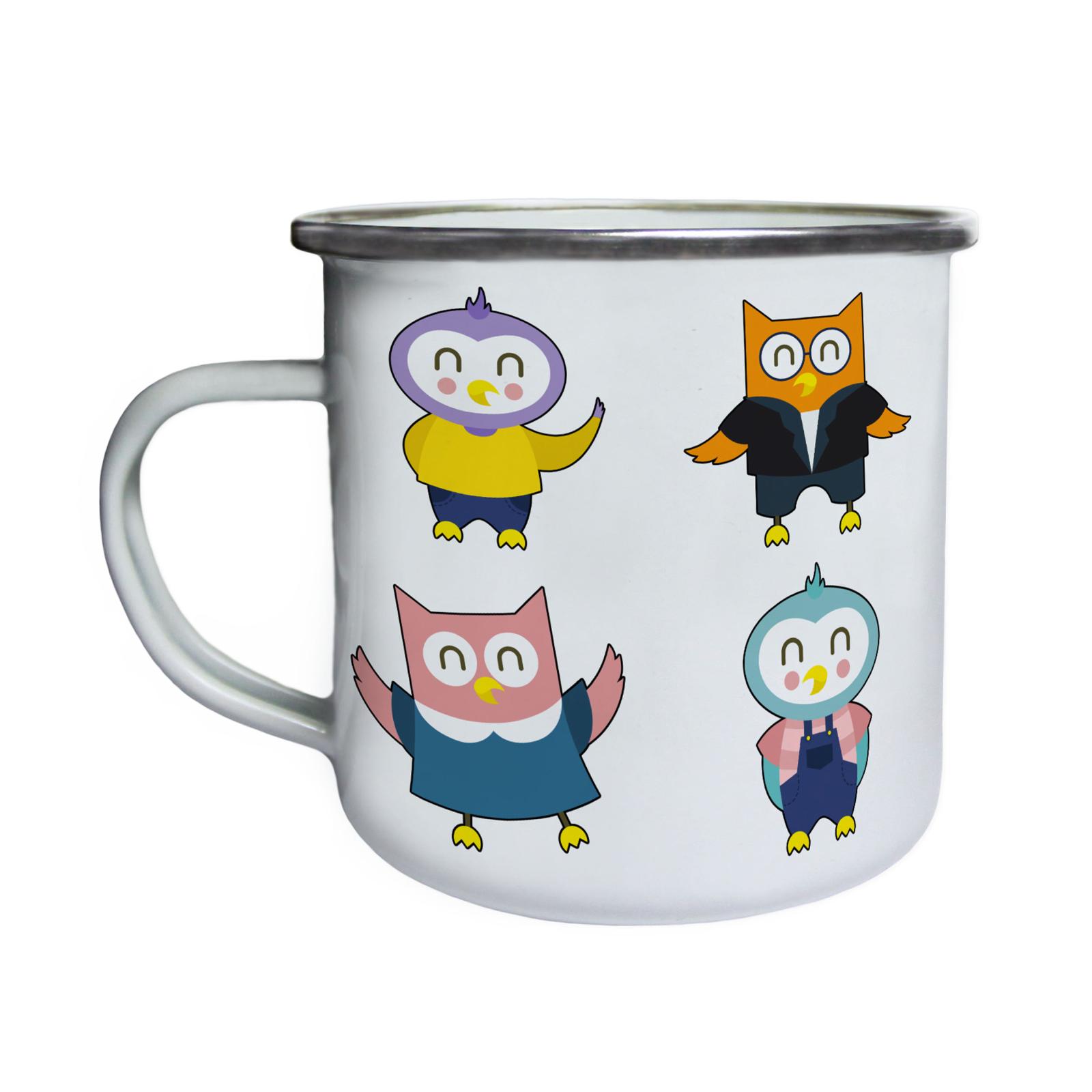 1600x1600 Set Of Smart Owls Winter Retro,tin, Enamel 10oz Mug A685e Ebay