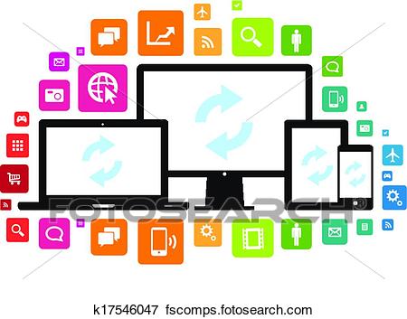450x353 Clip Art Of Laptop Desktop Tablet Smartphone App Cloud Sync