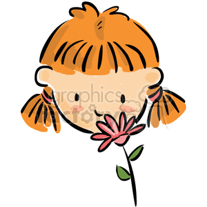300x300 Royalty Free A Girl Smelling A Pink Flower 377013 Vector Clip Art