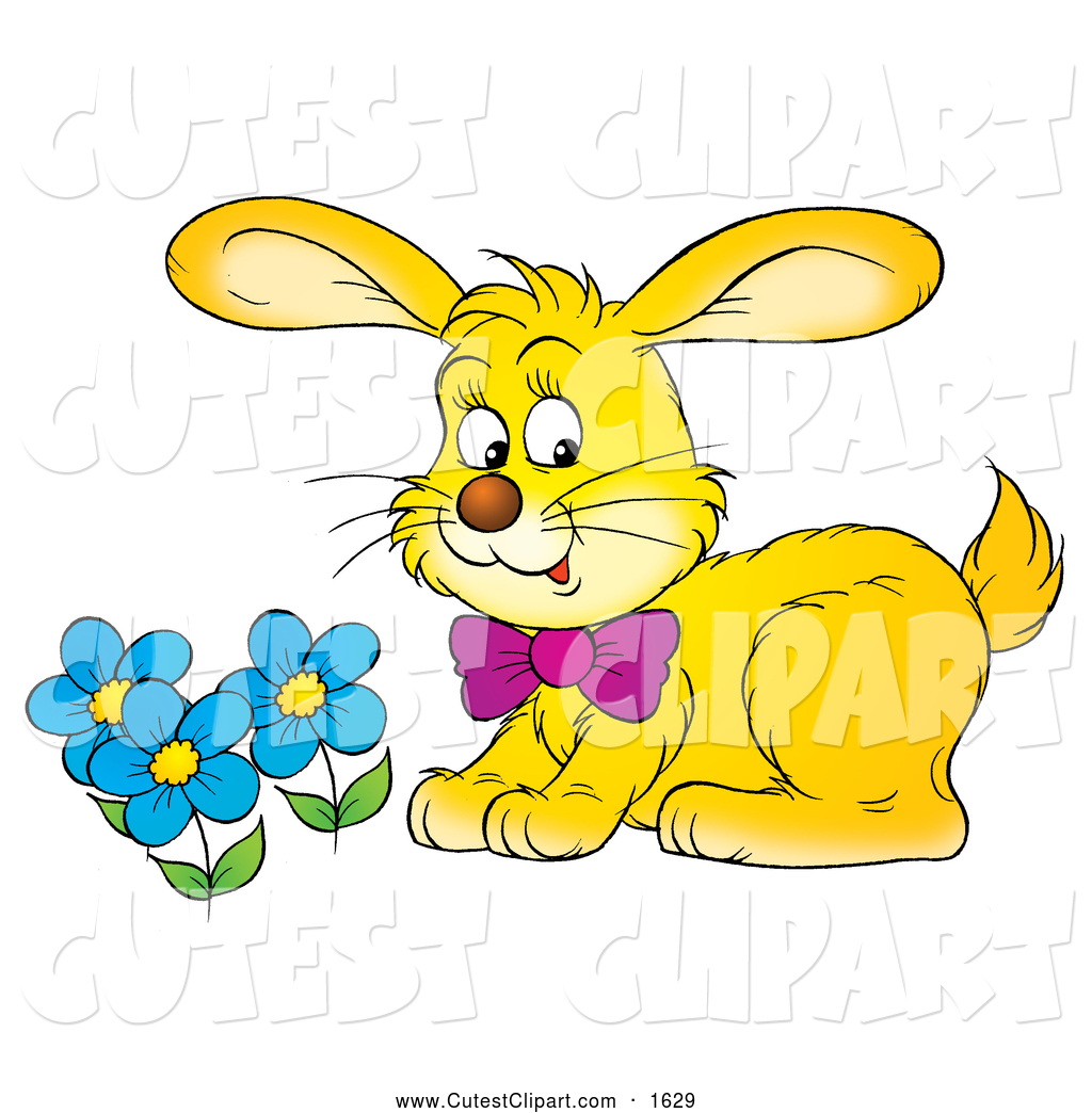 1024x1044 Clip Art Of A Cute Yellow Rabbit Wearing A Purple Bow, Smelling