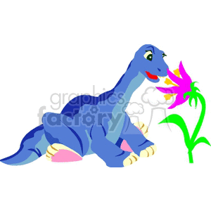 300x300 Royalty Free Blue Dinosaur Smelling Flowers 131515 Vector Clip Art