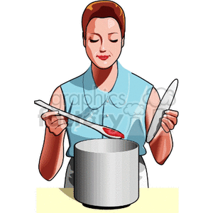 300x300 Royalty Free Brown Hair Lady Smelling Her Soup 160091 Vector Clip