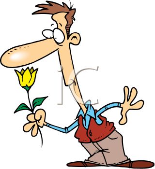 320x350 Royalty Free Clip Art Image Cartoon Of A Man Smelling A Spring Tulip
