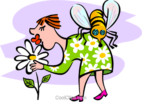 480x346 Smelling The Flowers Royalty Free Vector Clip Art Illustration