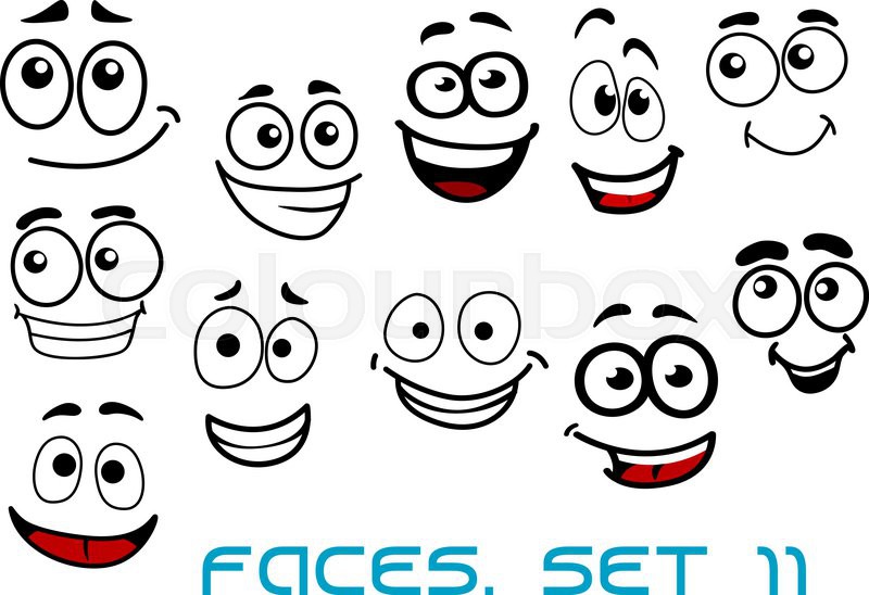 800x548 Cartoon Emotional Funny Faces Characters With Cheerful, Joyful