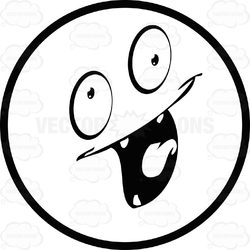 800x800 Tilted, U Shaped Open Mouth Large Eyed Black And White Smiley Face