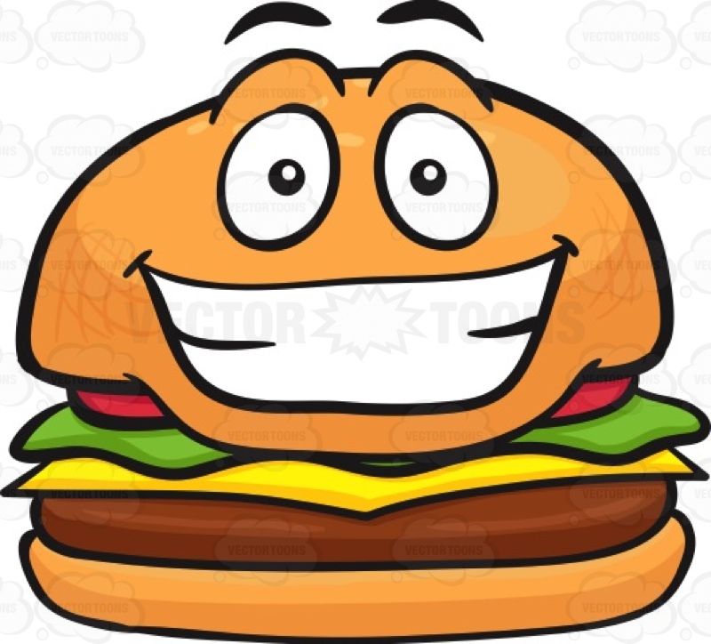 800x724 Hamburger With A Large Smiley Face Cartoon Clipart