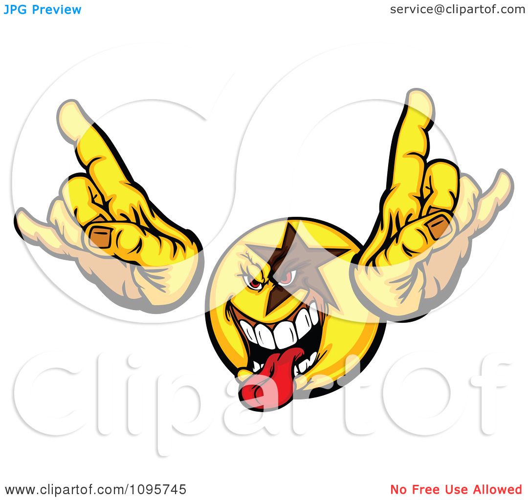 1080x1024 Clipart Rocker Dude Smiley Emoticon With A Star Holding Up Fingers