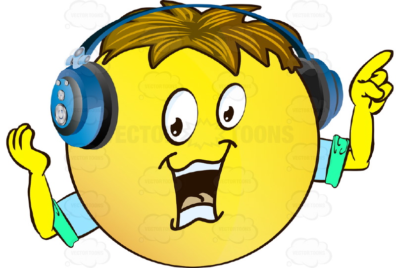 800x542 Yellow Smiley Face Emoticon With Arms, Brown Hair And Headphones