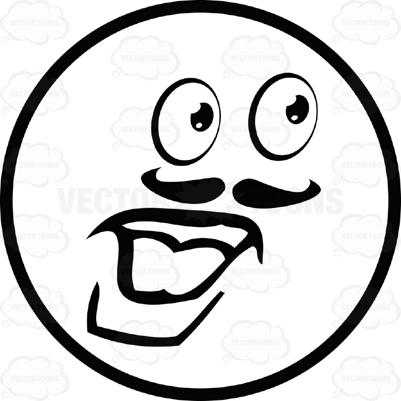 800x800 Male Large Eyed Black And White Smiley Face Emoticon With Mustache
