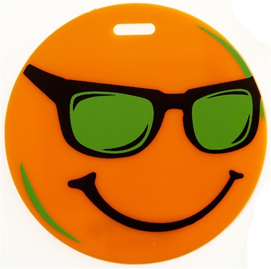 550x546 Round Smiley Face Luggage Tag, Orange
