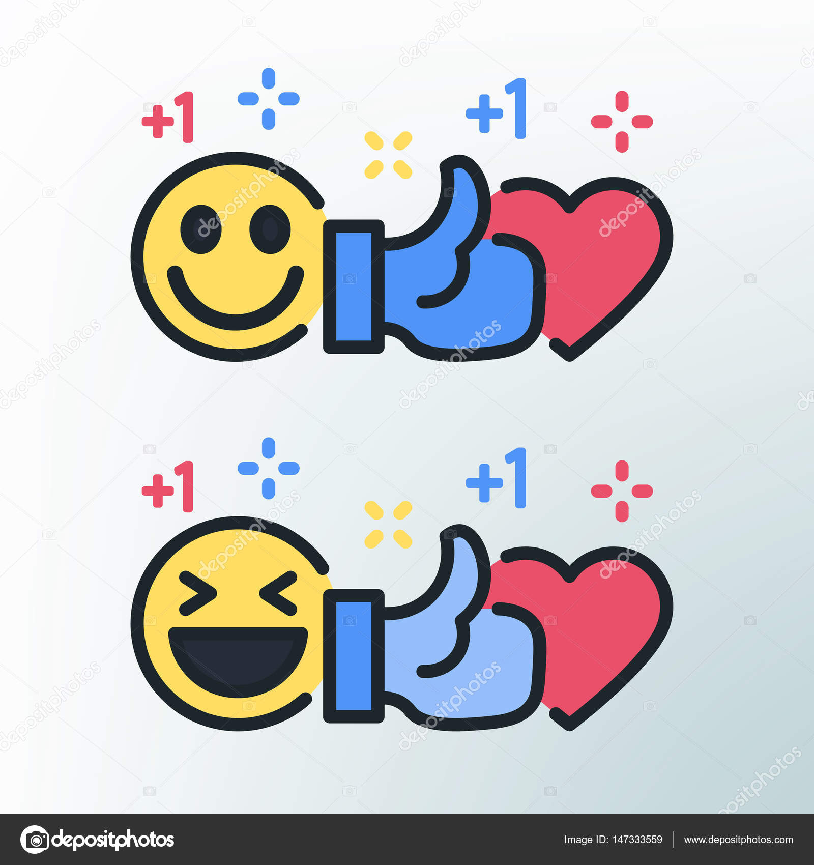 1600x1700 Smiley, Thumb Up And Heart. Vector Colored Lines Icons. Template