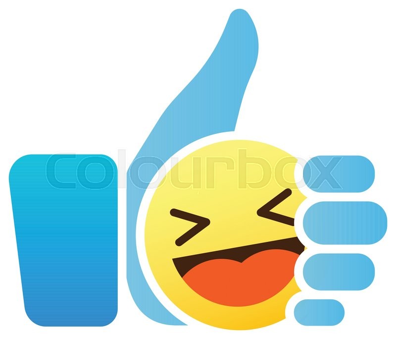 800x684 Thumb Up Emoticon, Blue Like Icon With Smiley Emoji, Vector