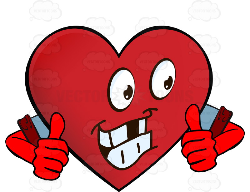 800x615 Heart Smiley With Arms Wearing Rolled Up Sleeves Giving Two Thumbs