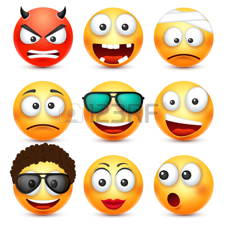 450x450 Smiley With Blue Eyes,emoticon Set. Yellow Face With Emotions