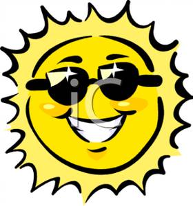 280x300 Smiling Sun Wearing Black Sunglasses Clip Art Image