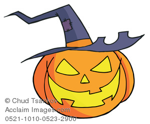 300x249 Smiling Halloween Pumpkin With A Witch Hat Clipart Image