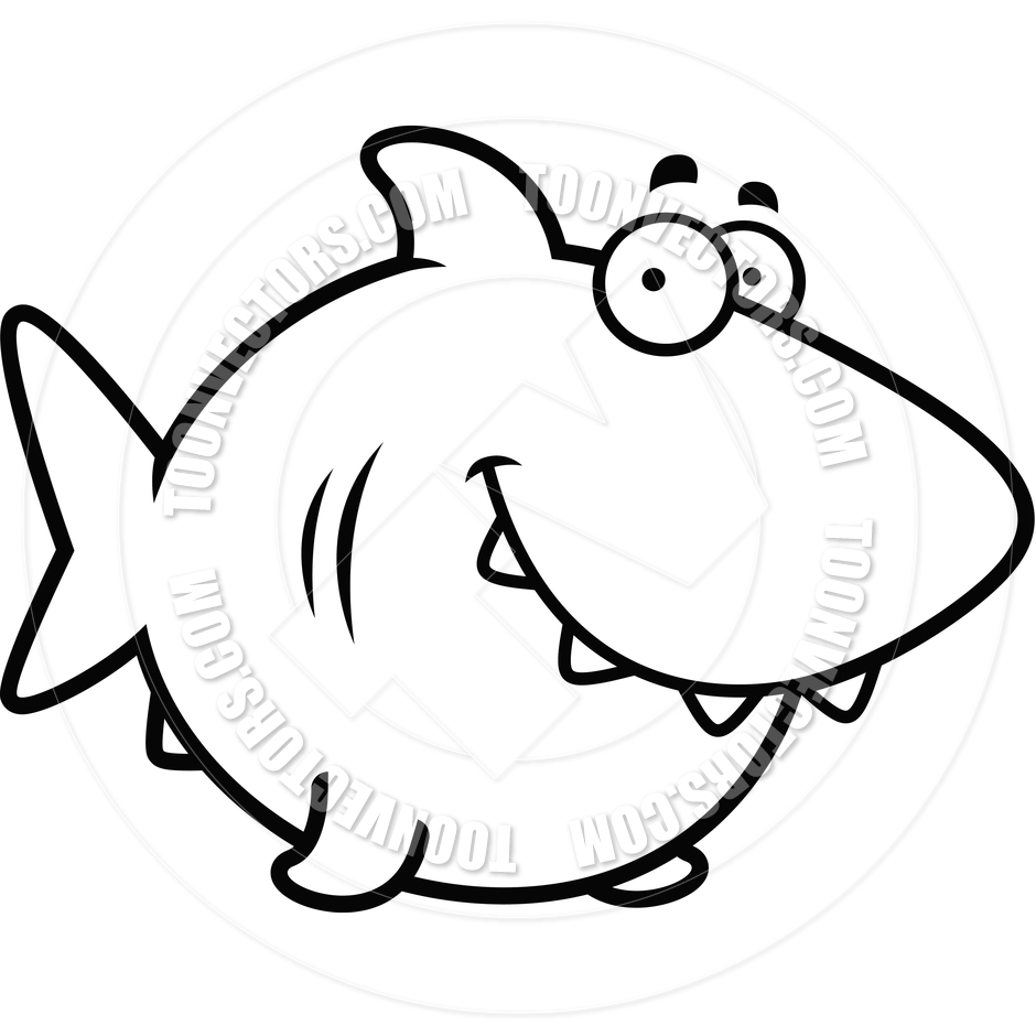 940x940 Cartoon Shark Smiling (Black And White Line Art) By Cory Thoman