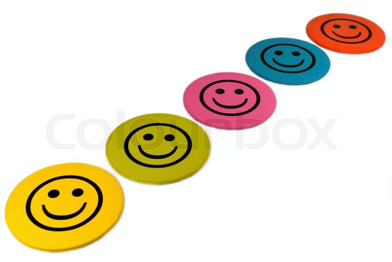 800x535 Colorful Smileys, Smiley Faces On A White Background Stock Photo