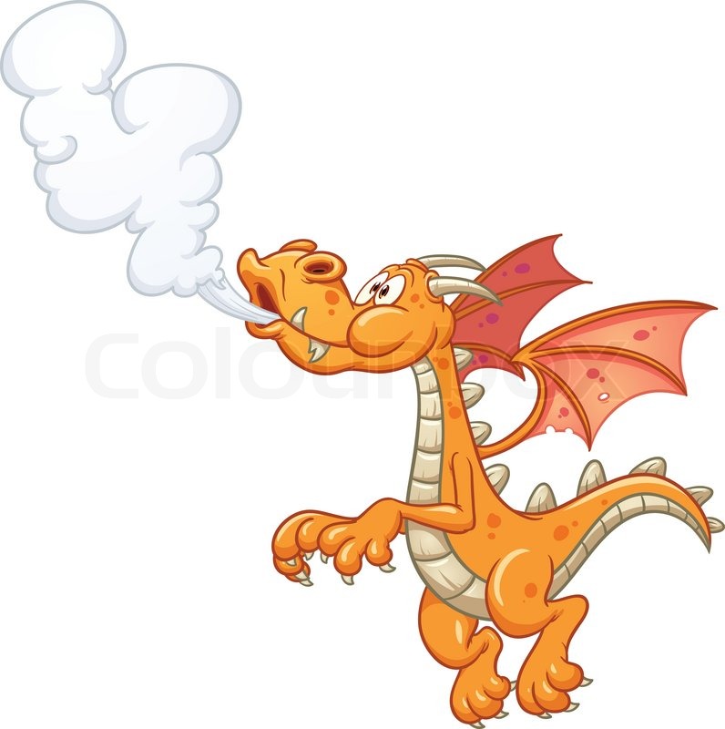 796x800 Cartoon Orange Smoking Dragon. Vector Clip Art Illustration