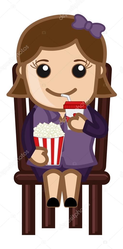 507x1022 Cartoon Girl Having Pop Corn And Cold Drink Stock Vector