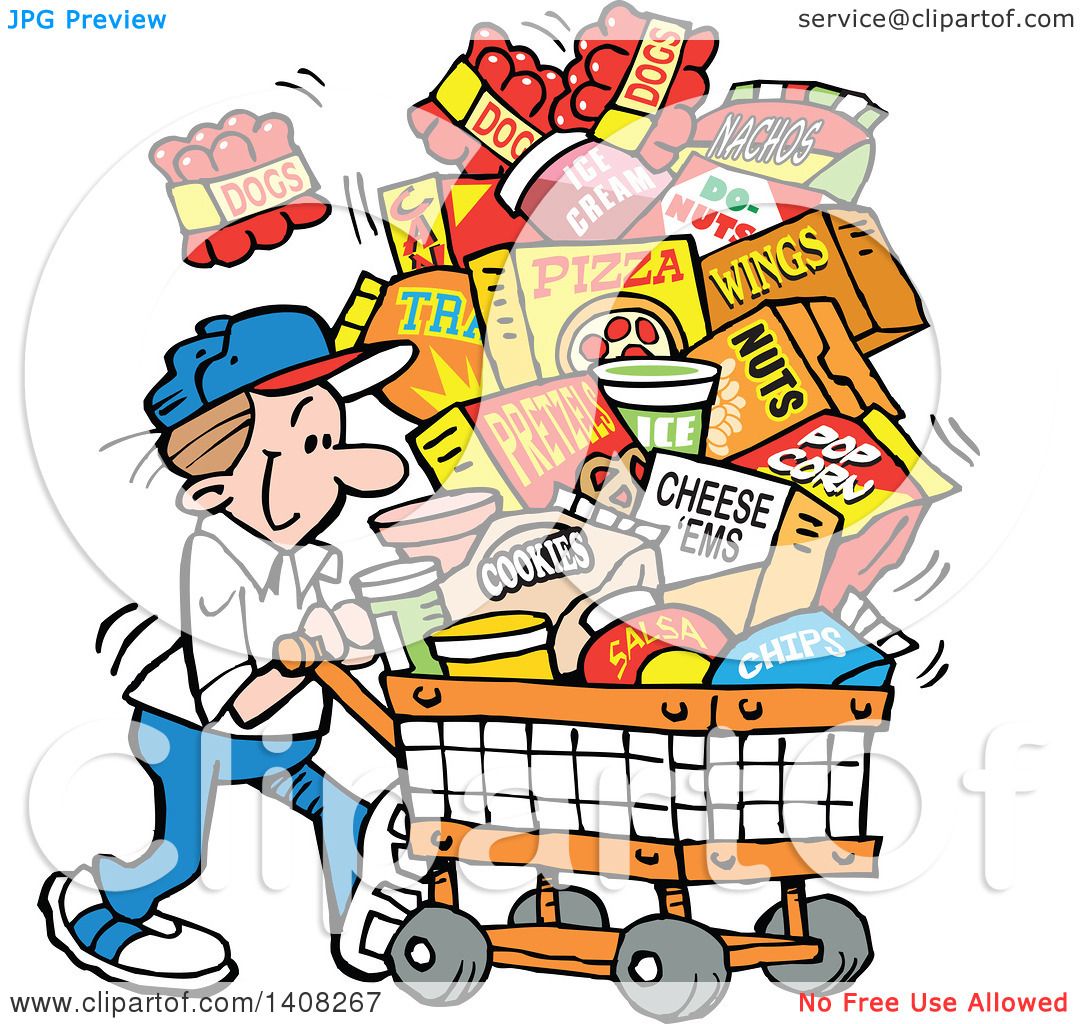 1080x1024 Clipart Of A Cartoon Caucasian Man Grocery Shopping For Superbowl