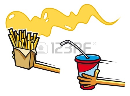 450x335 Colorful Cartoon Fast Food Icons With A Hotdog, Cheeseburger