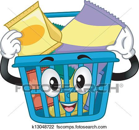 450x420 Clipart Of Shopping Basket Mascot With Snacks K13048722