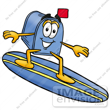 450x450 Clip Art Graphic Of A Blue Snail Mailbox Cartoon Character Surfing